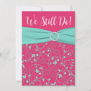 Roze, Seafoam Green Swirls Jubileum Invitation Kaart