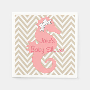 Roze Seahorse Beach thema Baby shower servetten