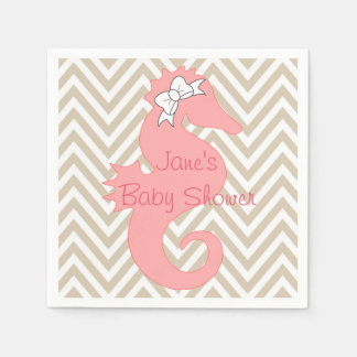 Roze Seahorse Beach thema Baby shower servetten