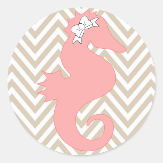 Roze Seahorse Beach Thema Baby shower Sticker (Voorkant)