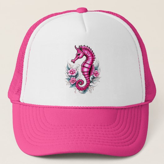 Roze Seahorse Trucker Hat Pet (Voorkant)
