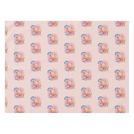 Roze Seashell Beach Party Tafelkleed (Voorkant (Horizontaal))