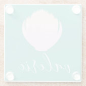 Roze Seashell Blauwgroen achtergrondscript Glazen Onderzetter (Achterkant)