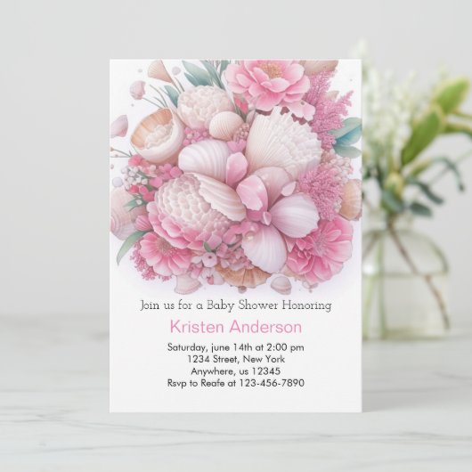 Roze Seashell Oasis Adventure Meisje Baby shower Kaart (Staand voorkant)