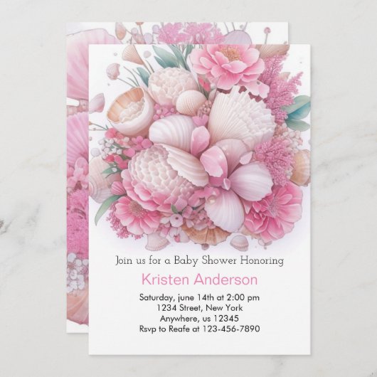 Roze Seashell Oasis Adventure Meisje Baby shower Kaart (Voorkant / Achterkant)