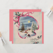 Roze seizoen groeten kaart (Voorkant / Achterkant in situ)