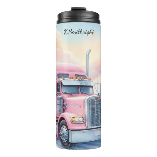 Roze Semi Truck Winterlandschap Thermosbeker