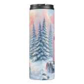 Roze Semi Truck Winterlandschap Thermosbeker (Achterkant)