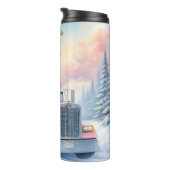 Roze Semi Truck Winterlandschap Thermosbeker (Geroteerd rechts)