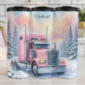 Roze Semi Truck Winterlandschap Thermosbeker