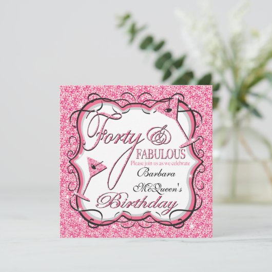 Roze sequin 40e verjaardag van uitnodigingen (Staand voorkant)