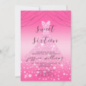 Roze Sequin Ball Gown & Lights Sweet 16 Verjaardag Kaart (Voorkant)