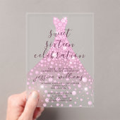 Roze Sequin Ball Gown Sweet 16 Verjaardag Acryl Uitnodigingen (Insitu (Draagbaar))