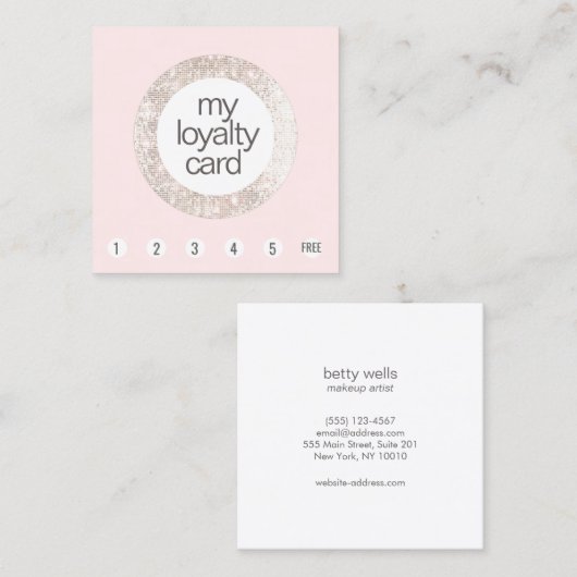 Roze Sequin Beauty Salon Loyaliteit 6 Punch Klantenkaartje (Voorkant / Achterkant)