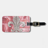 Roze sequin Sparkle Jewel Fleur De Lis  Bagagelabel (Voorkant horizontaal)