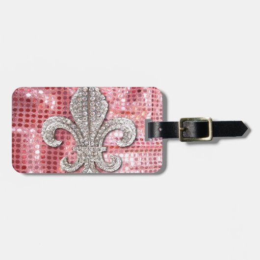Roze sequin Sparkle Jewel Fleur De Lis  Bagagelabel (Voorkant horizontaal)