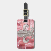 Roze sequin Sparkle Jewel Fleur De Lis  Bagagelabel (Voorkant verticaal)