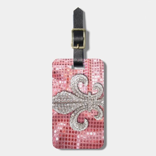 Roze sequin Sparkle Jewel Fleur De Lis  Bagagelabel (Voorkant verticaal)