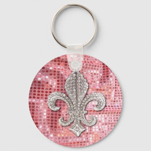 Roze sequin Sparkle Jewel Fleur De Lis  Sleutelhanger (Voorkant)