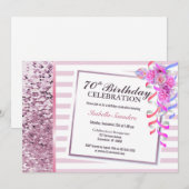 Roze Sequins 70e verjaardag Kaart (Voorkant / Achterkant)