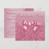 Roze Sequins, Bow & Diamond Bachelorette Party Kaart (Voorkant / Achterkant)