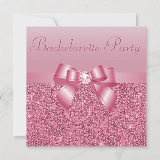 Roze Sequins, Bow & Diamond Bachelorette Party Kaart (Voorkant)