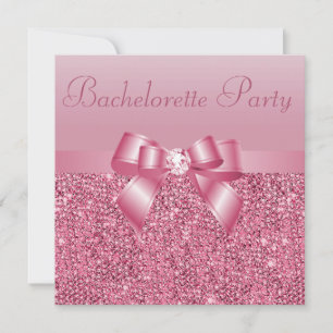 Roze Sequins, Bow & Diamond Bachelorette Party Kaart