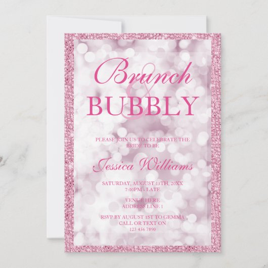 Roze Sequins Brunch & Bubble Vrijgezellenfeest Kaart (Voorkant)