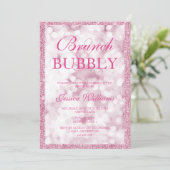 Roze Sequins Brunch & Bubble Vrijgezellenfeest Kaart (Staand voorkant)