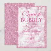 Roze Sequins Brunch & Bubble Vrijgezellenfeest Kaart (Voorkant / Achterkant)