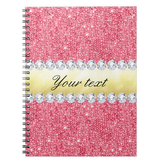 Roze Sequins Gold Foil en Diamonds Notitieboek (Voorkant)