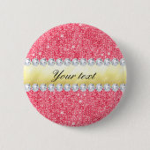 Roze Sequins Gold Foil en Diamonds Ronde Button 5,7 Cm (Voorkant)
