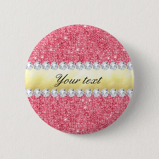 Roze Sequins Gold Foil en Diamonds Ronde Button 5,7 Cm (Voorkant)