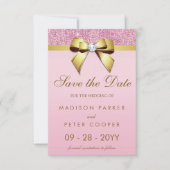 Roze Sequins Gouden Boog Save De Datum Bruiloft Save The Date (Voorkant)