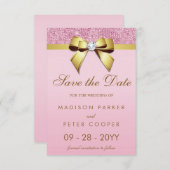 Roze Sequins Gouden Boog Save De Datum Bruiloft Save The Date (Voorkant / Achterkant)
