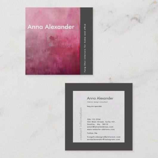 Roze sereniteit ontwerp 1 vierkante visitekaartje (Voorkant / Achterkant)