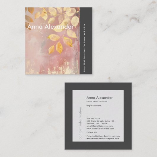 Roze sereniteit ontwerp 9 vierkante visitekaartje (Voorkant / Achterkant)