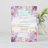 Roze Sering Geschilderde Bruiloft Kaart (Staand voorkant)