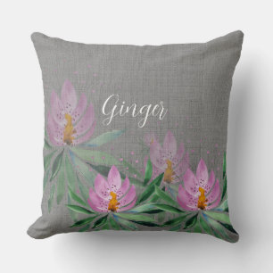 Roze Sering Lotos Watercolor Kunst Monogram Kussen