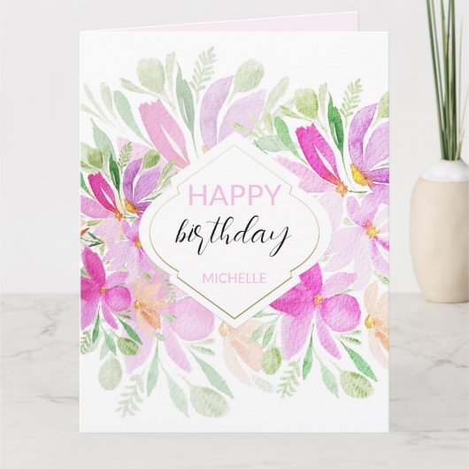 Roze Sering Moderne Boho Waterverf Bloem Kaart (Voorkant)
