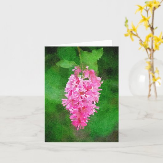 Roze Sering Watercolor Kaart (Gele Bloem)