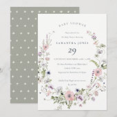 Roze Sering Wilde Bloemenkrans Baby Shower Uitnodi Bedankkaart (Voorkant / Achterkant)