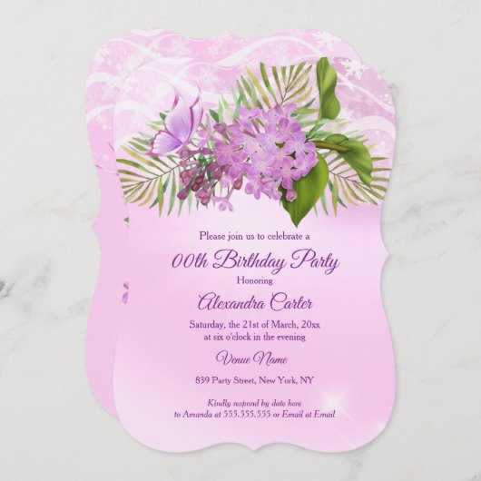 Roze seringen vlinder Bloemig Pretty Verjaardagsfe Kaart (Voorkant / Achterkant)