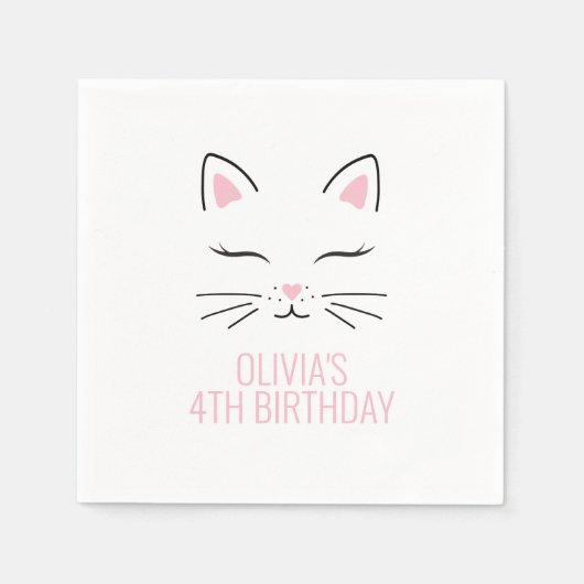 Roze servetten voor verjaardagsfeestje van kitten (Voorkant)