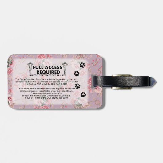 Roze Service Dog Foto ID Bagagelabel (Achterkant horizontaal)