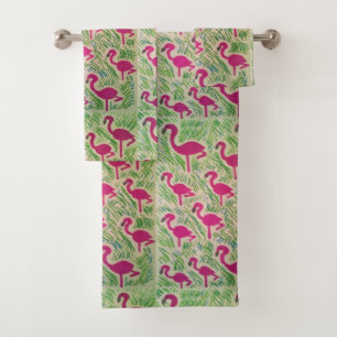 Roze set handdoeken voor flamingo Bathroom