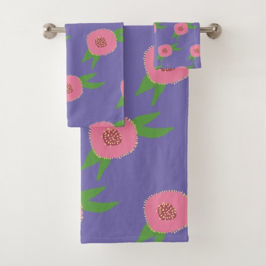 Roze set handdoekjes met bloemen bad handdoek (Insitu)