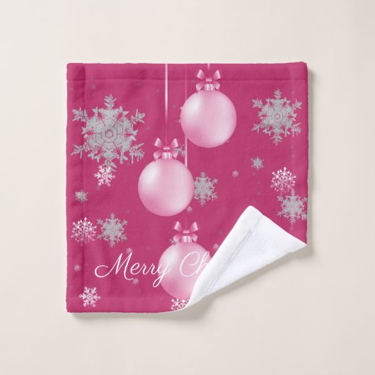 Roze set met kerstversieringen bad handdoek (Wasdoekje)