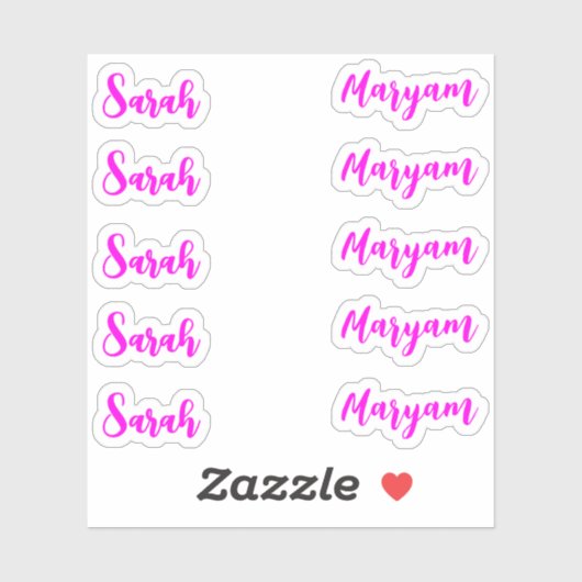 (Roze Set van 10) Elegante Handtekening Script Naa Sticker (Vel)