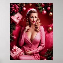 Roze Sexy Kerstmis Pinup Lady Poster